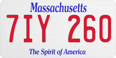 MA license plate 7IY260