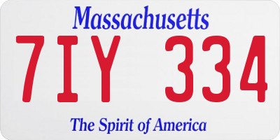 MA license plate 7IY334