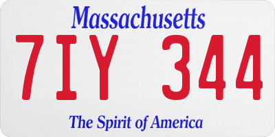 MA license plate 7IY344