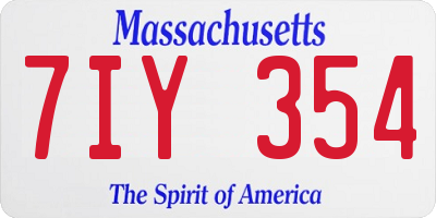 MA license plate 7IY354
