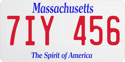 MA license plate 7IY456