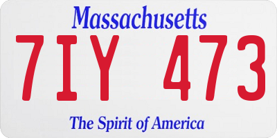 MA license plate 7IY473