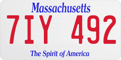 MA license plate 7IY492