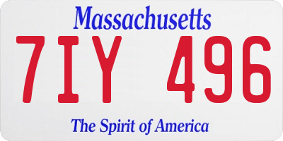 MA license plate 7IY496