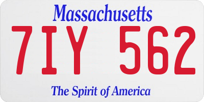 MA license plate 7IY562