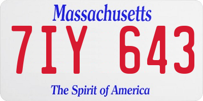 MA license plate 7IY643