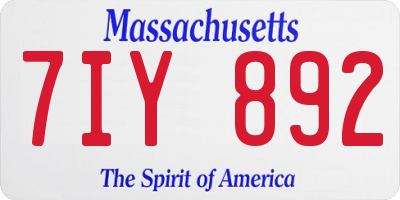 MA license plate 7IY892