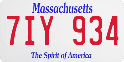 MA license plate 7IY934