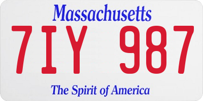 MA license plate 7IY987