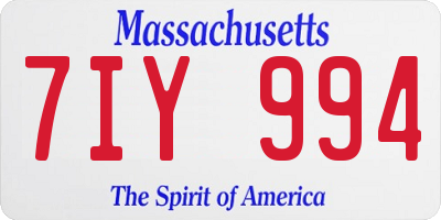 MA license plate 7IY994