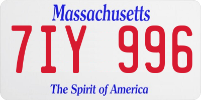 MA license plate 7IY996