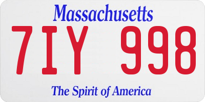 MA license plate 7IY998