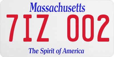 MA license plate 7IZ002