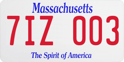 MA license plate 7IZ003