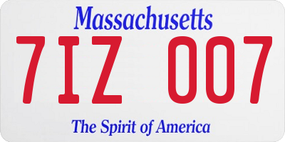 MA license plate 7IZ007