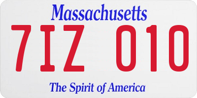 MA license plate 7IZ010
