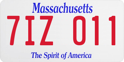 MA license plate 7IZ011