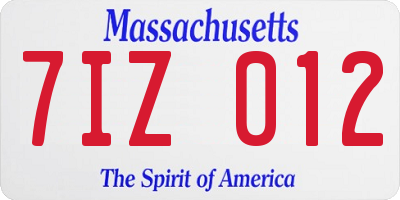 MA license plate 7IZ012