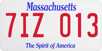 MA license plate 7IZ013