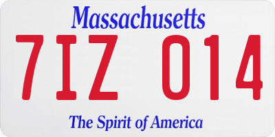 MA license plate 7IZ014