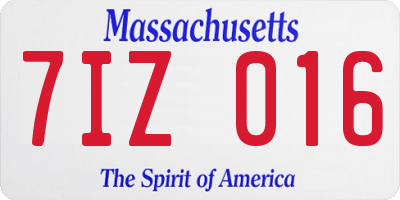 MA license plate 7IZ016