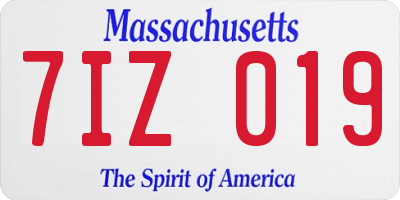 MA license plate 7IZ019