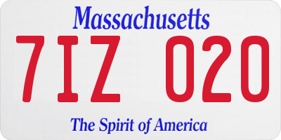 MA license plate 7IZ020