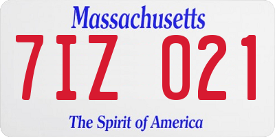 MA license plate 7IZ021