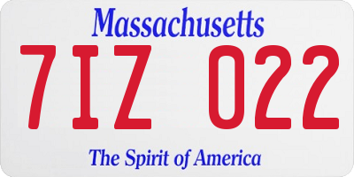 MA license plate 7IZ022