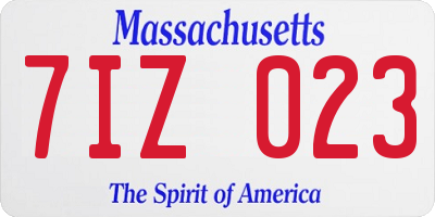 MA license plate 7IZ023