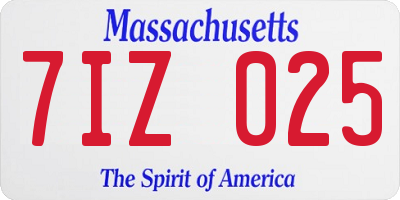 MA license plate 7IZ025