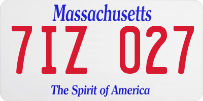 MA license plate 7IZ027