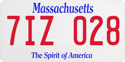 MA license plate 7IZ028