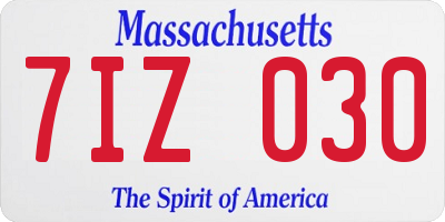 MA license plate 7IZ030