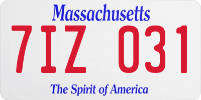 MA license plate 7IZ031