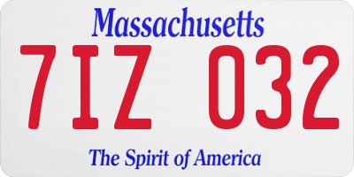 MA license plate 7IZ032