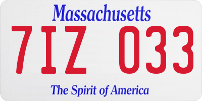 MA license plate 7IZ033