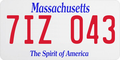 MA license plate 7IZ043