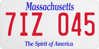 MA license plate 7IZ045