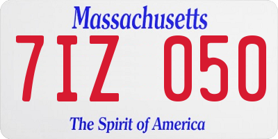 MA license plate 7IZ050