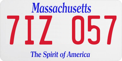 MA license plate 7IZ057