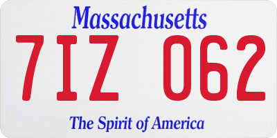 MA license plate 7IZ062