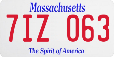 MA license plate 7IZ063