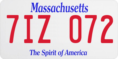 MA license plate 7IZ072