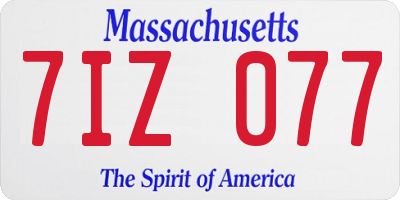 MA license plate 7IZ077