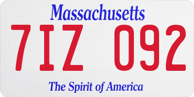 MA license plate 7IZ092