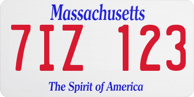 MA license plate 7IZ123
