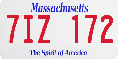 MA license plate 7IZ172