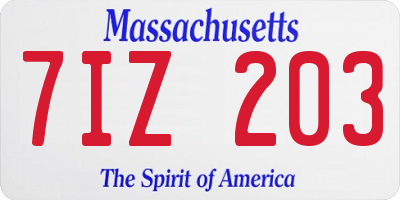 MA license plate 7IZ203