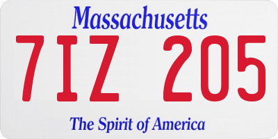 MA license plate 7IZ205